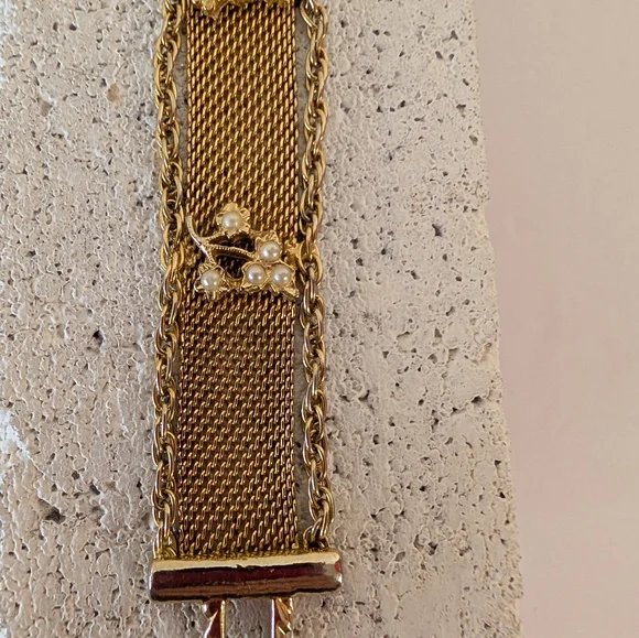 Vintage Bracelet Goldette Gold Faux Pearl Bracelet - Picture 3 of 4